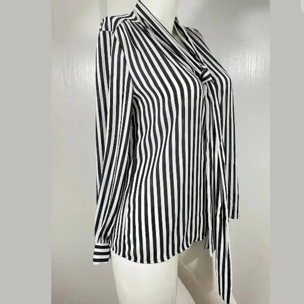 NWT Worthington Stripped Tie Neck Shirt Blouse Top size small long sleeve - Picture 3 of 7